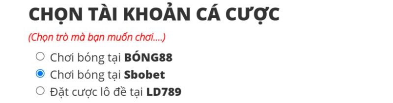 Chọn “Chơi bóng tại Sbobet” để tạo tài khoản